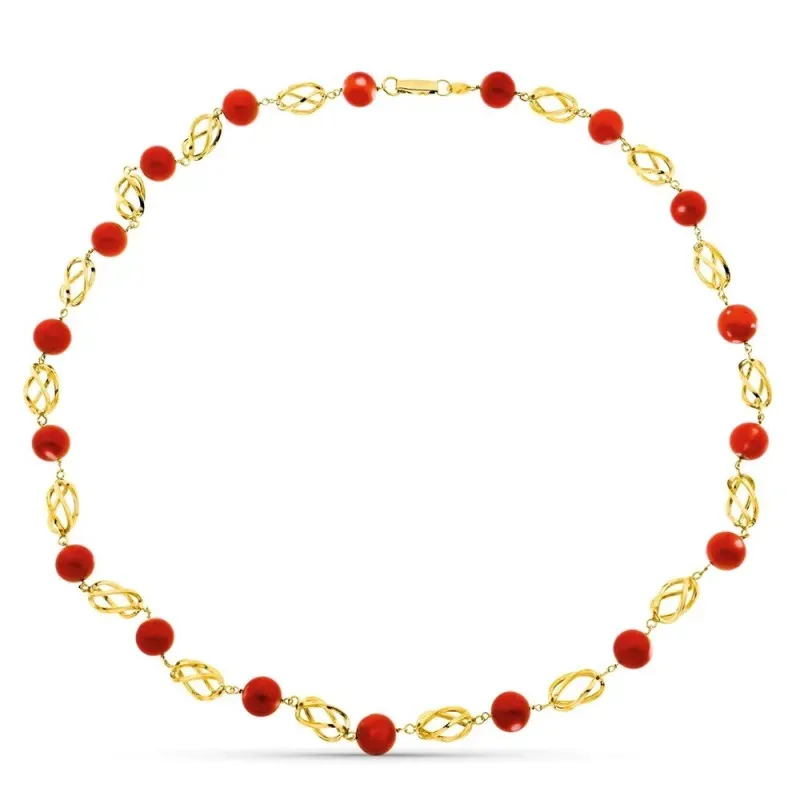 Gargantilla oro 18k mujer 50 cm. jaulas combinadas coral fino japonés