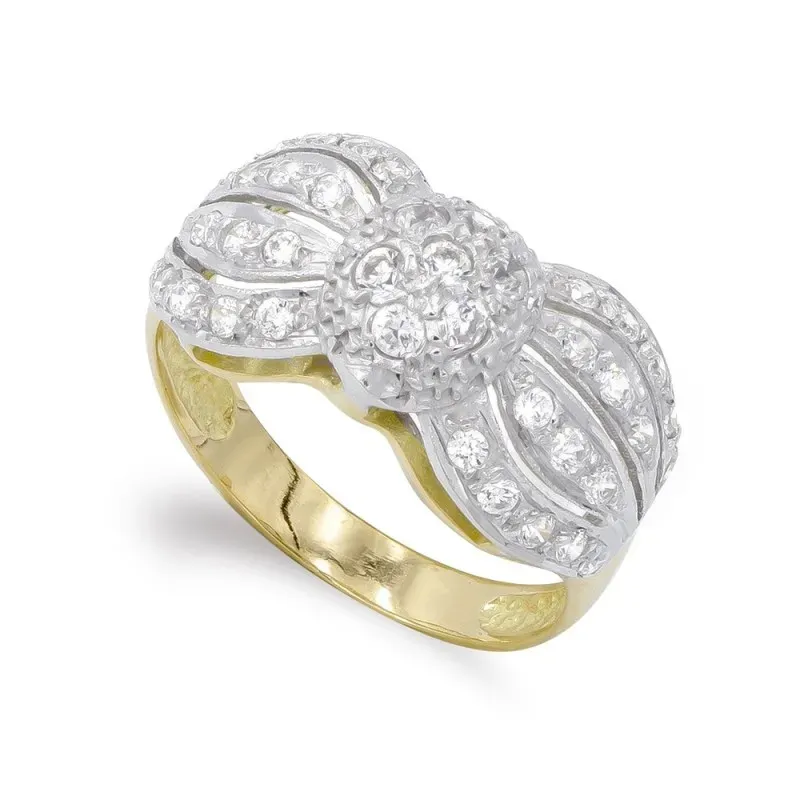Sortija oro bicolor 18k mujer formas combinadas circonitas