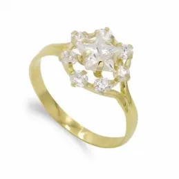 Sortija oro bicolor 18k mujer forma estrella calada circonitas