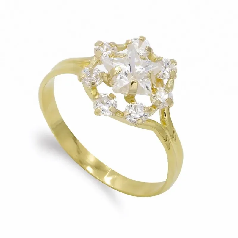 Sortija oro bicolor 18k mujer forma estrella calada circonitas