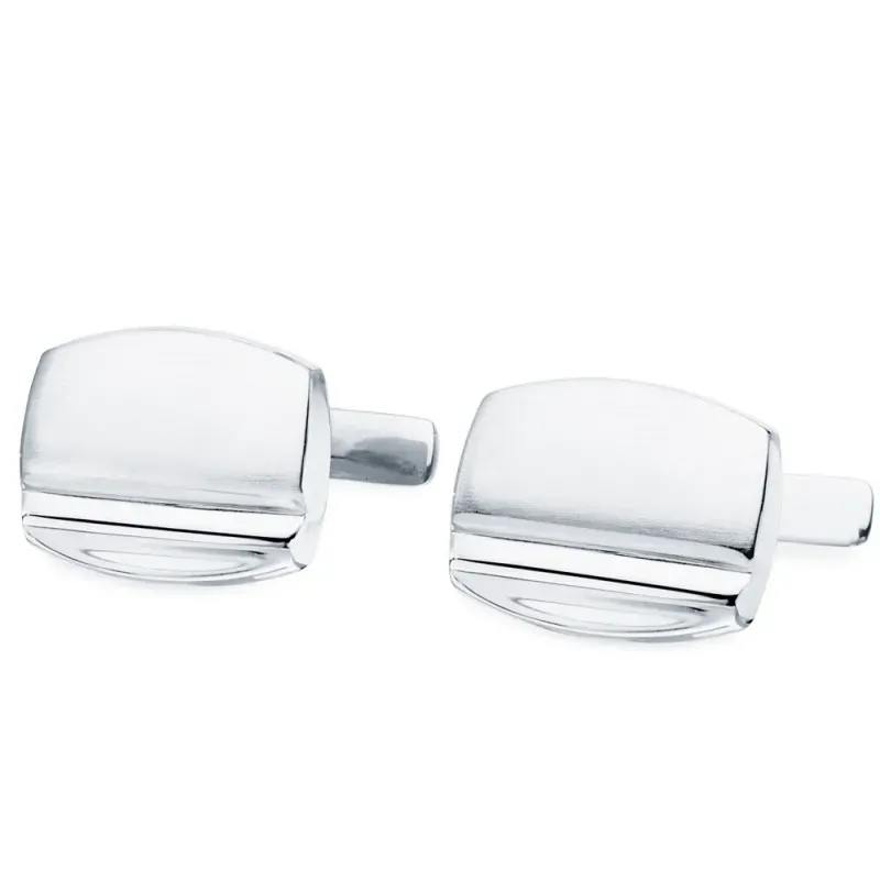 Gemelos oro blanco 18k hombre 17 mm. tonel mate brillo cierre rígido