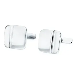 Gemelos oro blanco 18k hombre 14 mm. cuadrados barra vertical lateral