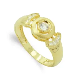Sortija oro 18k mujer círculo centro circonitas combinado formas mate