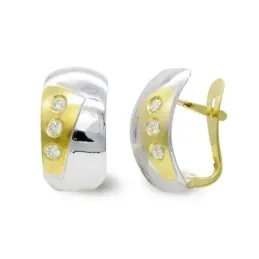 Pendientes oro bicolor 18k mujer mate brillo lisos circonitas