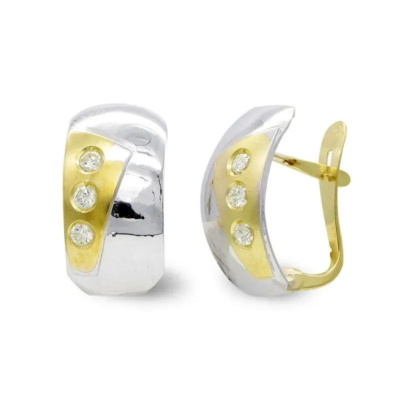 Pendientes oro bicolor 18k mujer mate brillo lisos circonitas