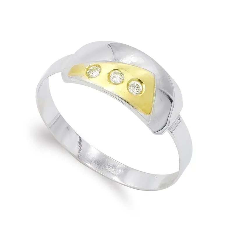 Sortija oro bicolor 18k mujer circonitas combinadas lisas mate brillo