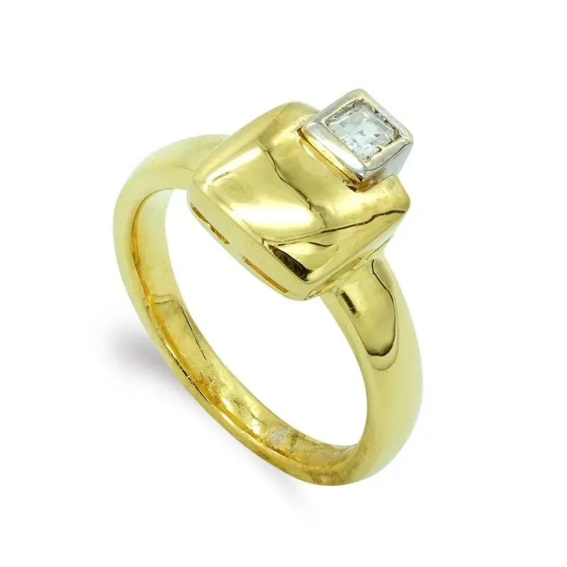 Sortija oro bicolor 18k mujer cabeza cuadrada lisa combinada circonit