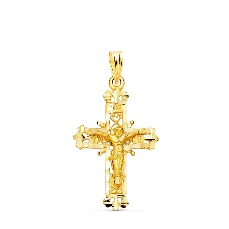 Cruz Cristo colgante oro 18k unisex 28 mm. filigrana tallada