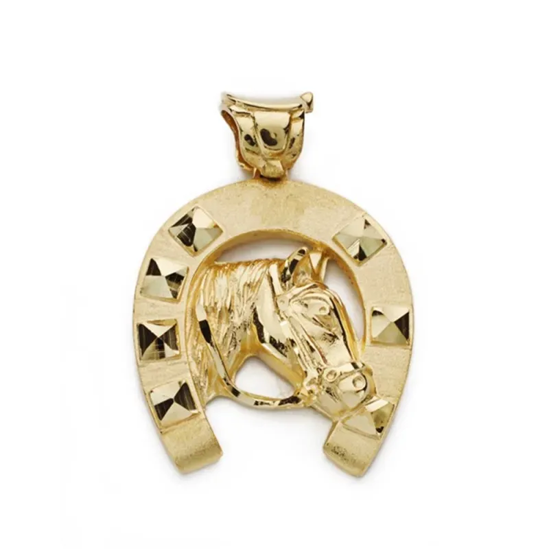 Colgante oro 18k hombre 36 mm. herradura cabeza caballo centro
