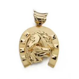 Colgante oro 18k hombre 35 mm. herradura combinada cabeza dos caballo
