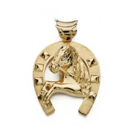 Colgante oro 18k hombre 40 mm. herradura combinada caballo medio cuer
