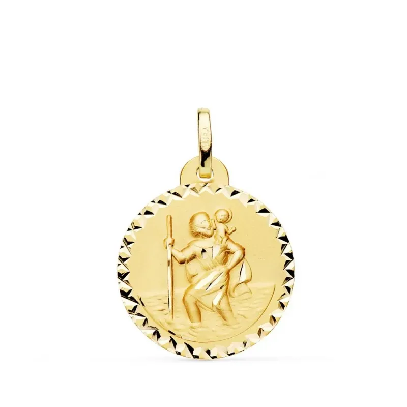 San Cristóbal medalla oro 18k unisex 20 mm. talla cruzada