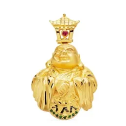 Colgante oro 18k unisex 41 mm. Buda piedra roja centro detalles reali