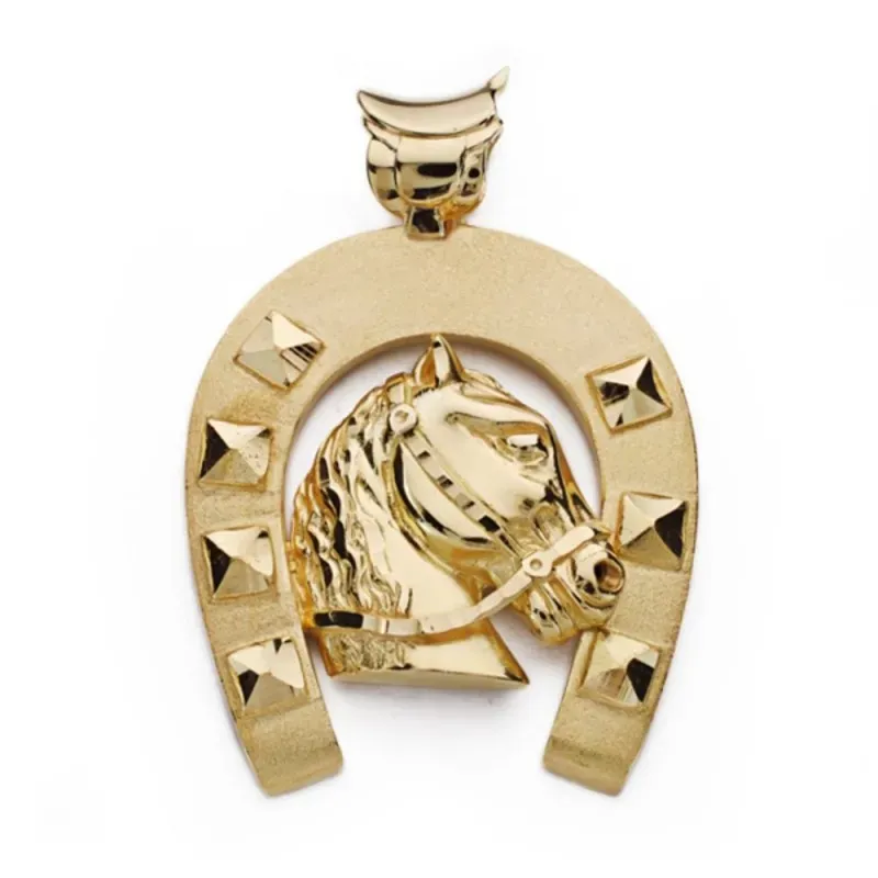 Colgante oro 18k hombre 44 mm. herradura cabeza caballo centro detall