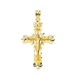 Cruz Cristo colgante oro 18k unisex 36 mm. tallada filigrana