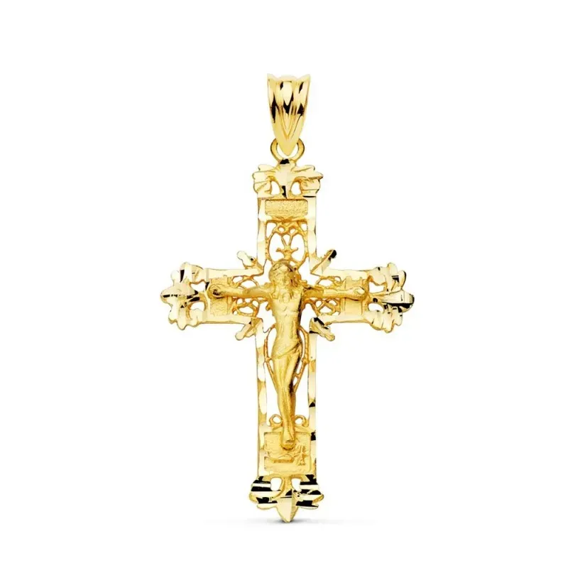 Cruz Cristo colgante oro 18k unisex 36 mm. tallada filigrana