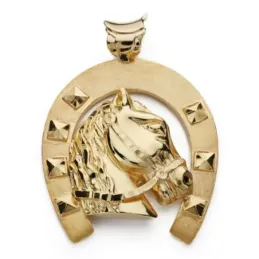 Colgante oro 18k hombre 50 mm. herradura detalles cabeza caballo cent