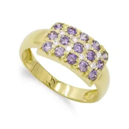 Sortija oro 18k mujer cabeza rectangular piedras amatistas combinadas