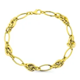 Pulsera oro 9k mujer 20.5 cm. eslabones combinados entrelazados