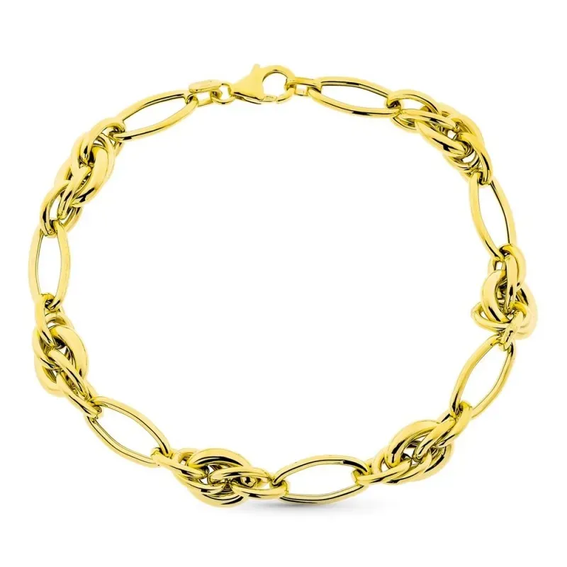 Pulsera oro 9k mujer 20.5 cm. eslabones combinados entrelazados