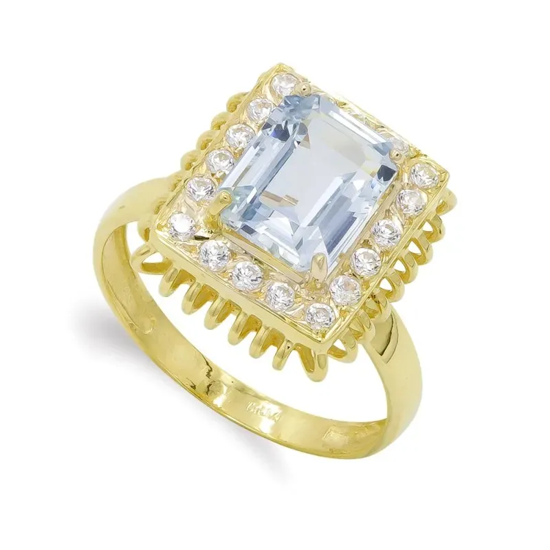 Sortija oro 18k mujer cabeza cuadrada detalles circonitas bordes pied