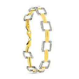 Pulsera oro bicolor 18k mujer 19 cm. eslabones cuadrados calados circ