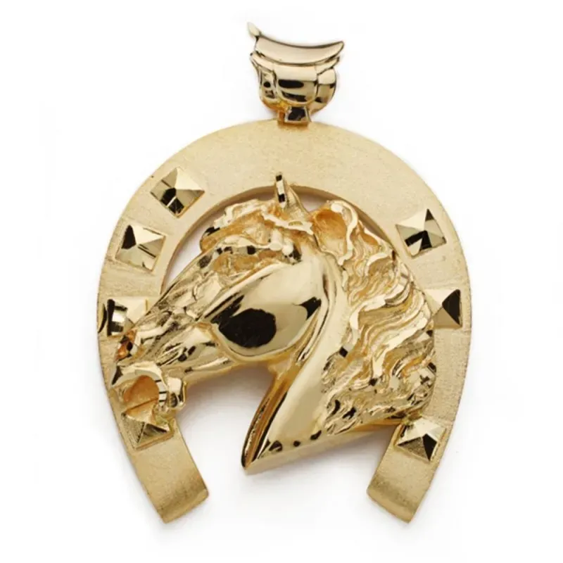 Colgante oro 18k hombre 50 mm. herradura cabeza caballo