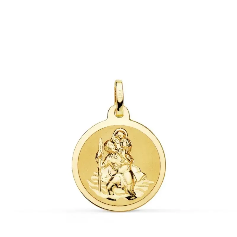 San Cristóbal medalla oro 18k unisex 18 mm. mate brillo