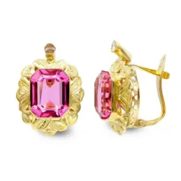 Pendientes oro 18k mujer piedra rosa centro 10 mm. bordes detalles ci