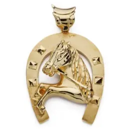 Colgante oro 18k hombre 60 mm. herradura medio cuerpo caballo centro