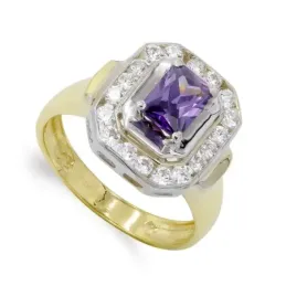 Sortija oro bicolor 18k mujer piedra amatista 7 mm. centro cabeza cir