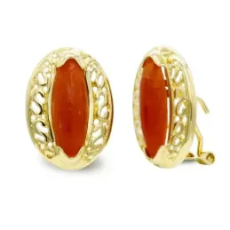 Pendientes oro 18k mujer coral fino centro 26 mm. bordes detalles cal