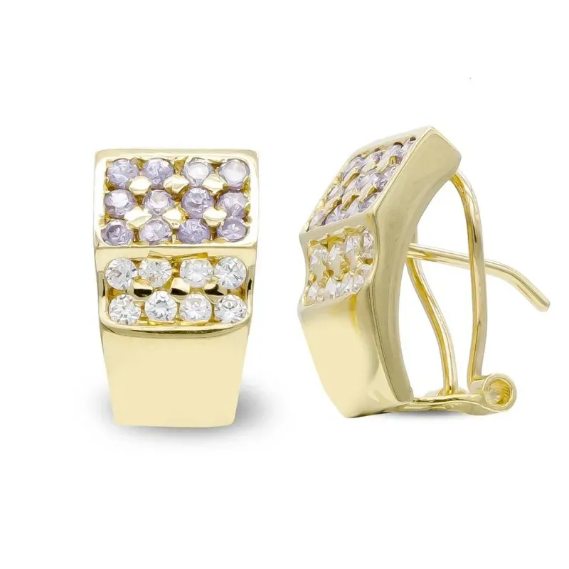 Pendientes oro 18k mujer piedras amatista combinadas circonitas forma