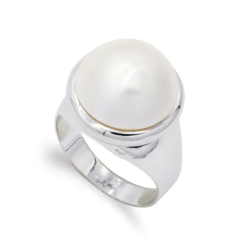 Sortija oro blanco 18k mujer perla japonesa centro 14 mm. cerco