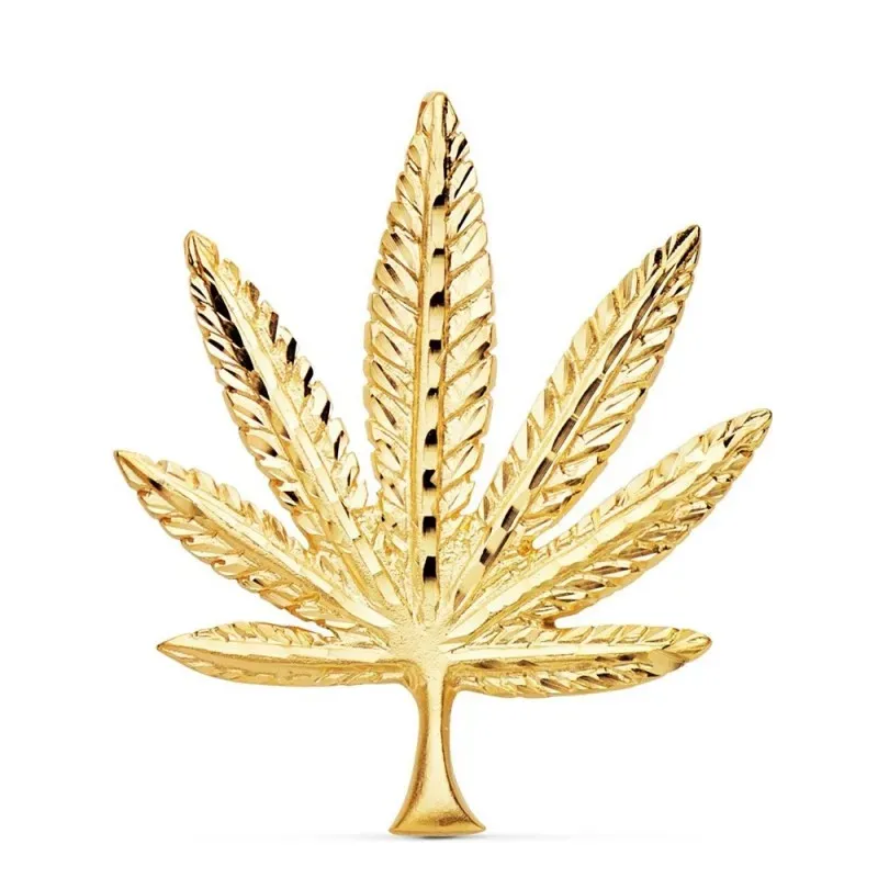 Colgante oro 18k hombre 44 mm. hoja marihuana detalles
