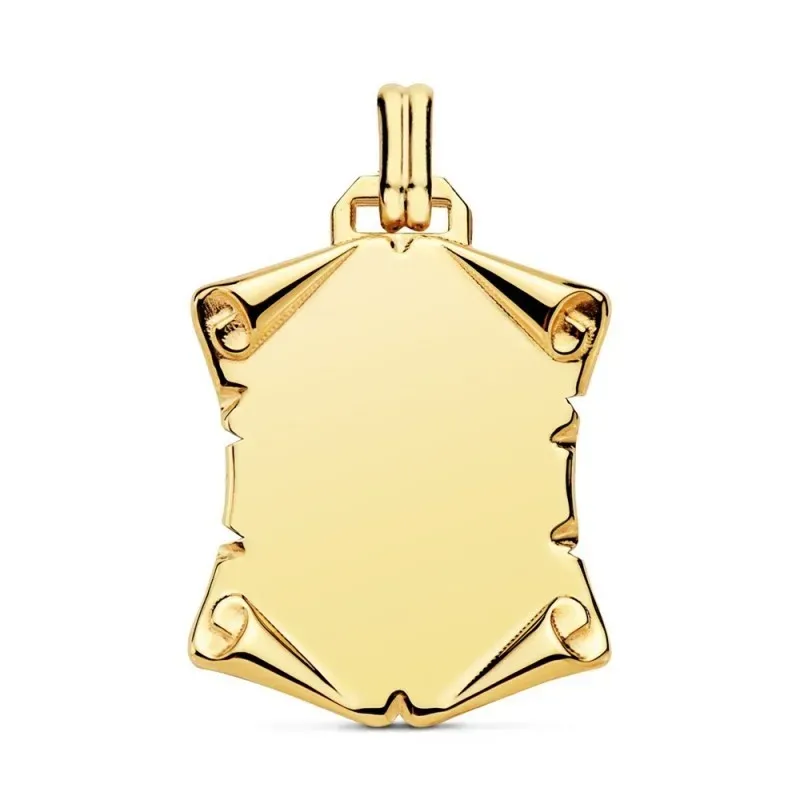 Pergamino oro 18k colgante unisex 24 mm. liso brillo papiro