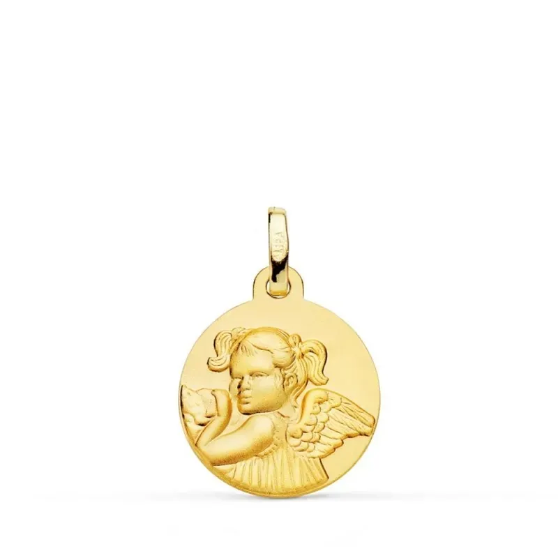 Medalla oro 18k  Ángel Niña Revoltosa 16 mm. mate