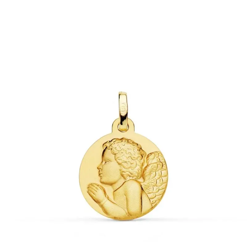 Medalla oro 18k Ángel Niño Piadoso 16 mm mate