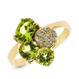 Sortija oro 18k mujer tres piedras olivina natural 1.97ct. combinada