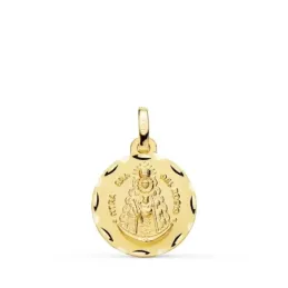 Virgen del Rocío medalla oro 18k unisex 16 mm. tallada detalles borde