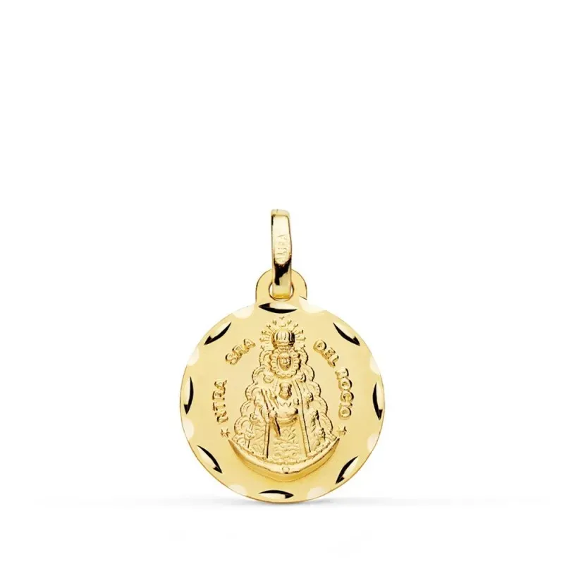 Virgen del Rocío medalla oro 18k unisex 16 mm. tallada detalles borde