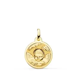 Ángel Niño nube medalla oro 18k unisex  16 mm. bisel liso