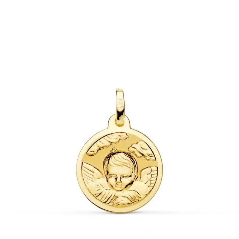 Ángel Niño nube medalla oro 18k unisex  16 mm. bisel liso
