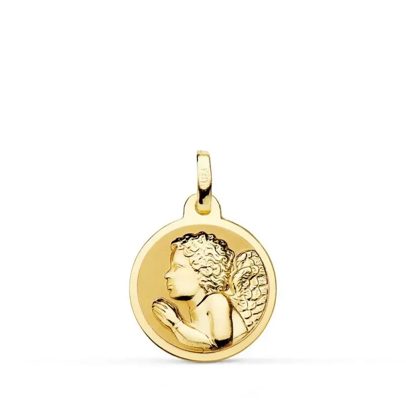Ángel Niño Piadoso rezando medalla oro 18k unisex 16 mm. mate