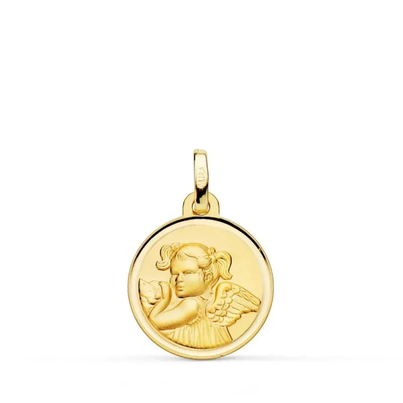 Ángel Niña Revoltosa medalla oro 18k unisex 16 mm. bisel liso