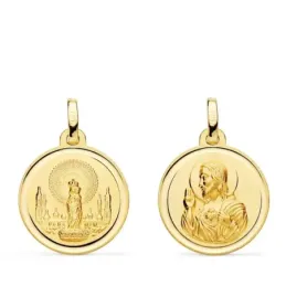 Medalla escapulario oro 18k unisex 18 mm. Virgen del Pilar Corazón de
