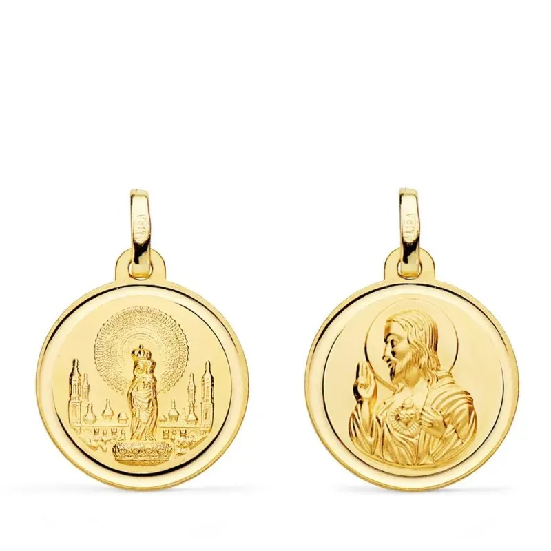 Medalla escapulario oro 18k unisex 18 mm. Virgen del Pilar Corazón de