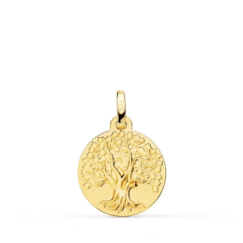 Medalla colgante oro 18k árbol de la vida 16 mm. matizada