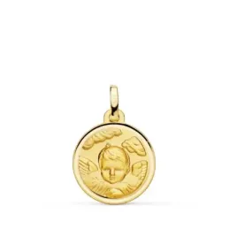 Ángel Niño nube medalla oro 18k 16 mm. bisel liso