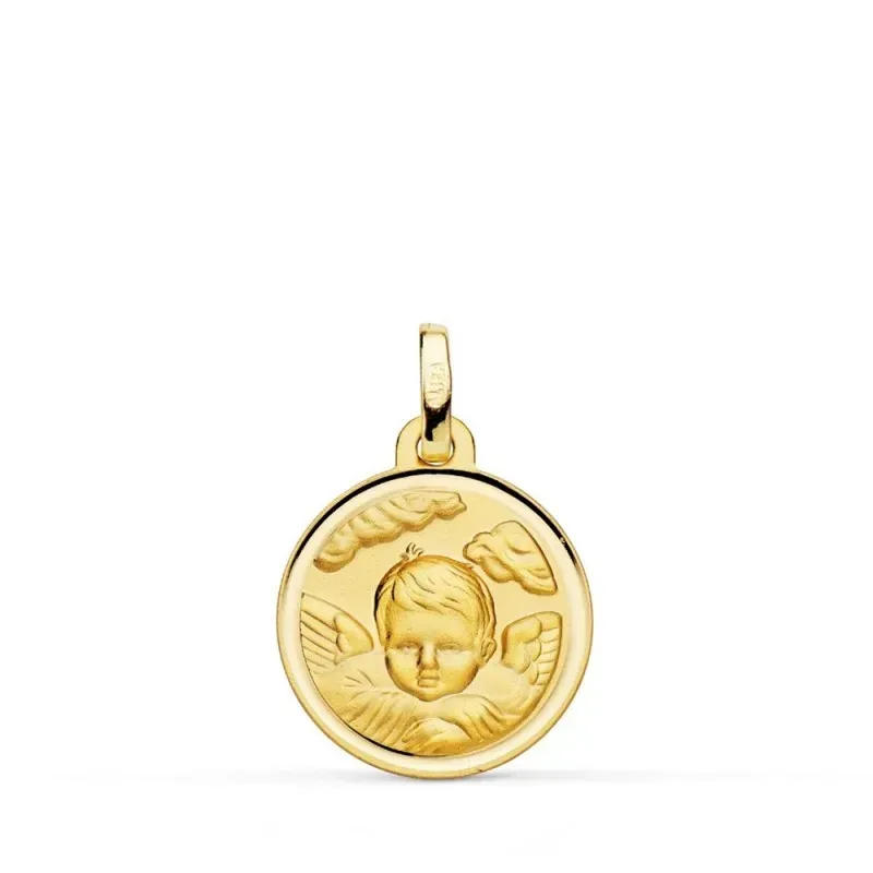 Ángel Niño nube medalla oro 18k 16 mm. bisel liso